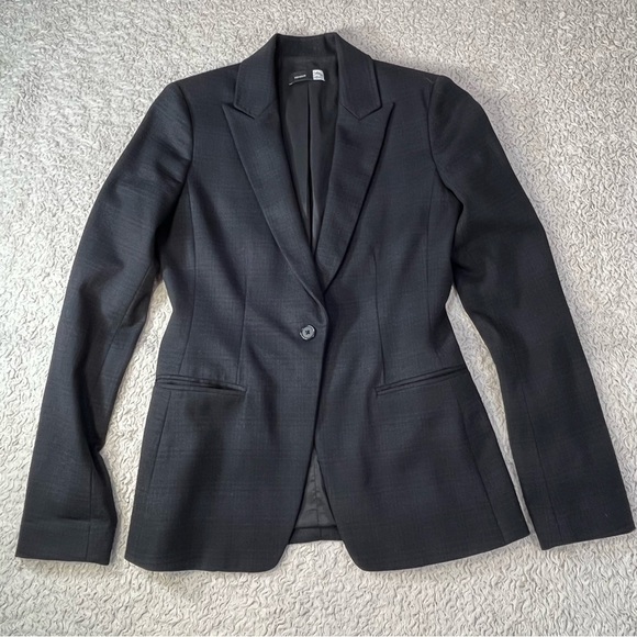 Saks Fifth Avenue Signature Wool Suit Jacket Blazer Black Tweed Size 2 Business - Picture 1 of 15